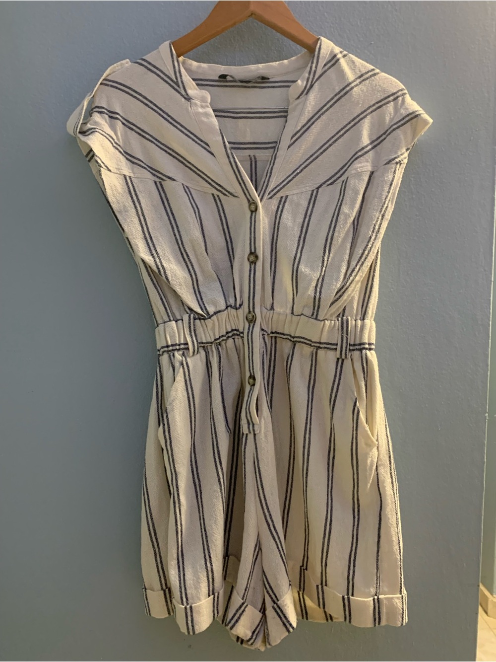 Zara Cream Romper Dress with Navy Stripes